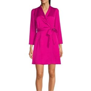 💖TAYLOR: Women's Pink Faux Wrap Satin Polyester Tie Around Dress, Size:4, NWT